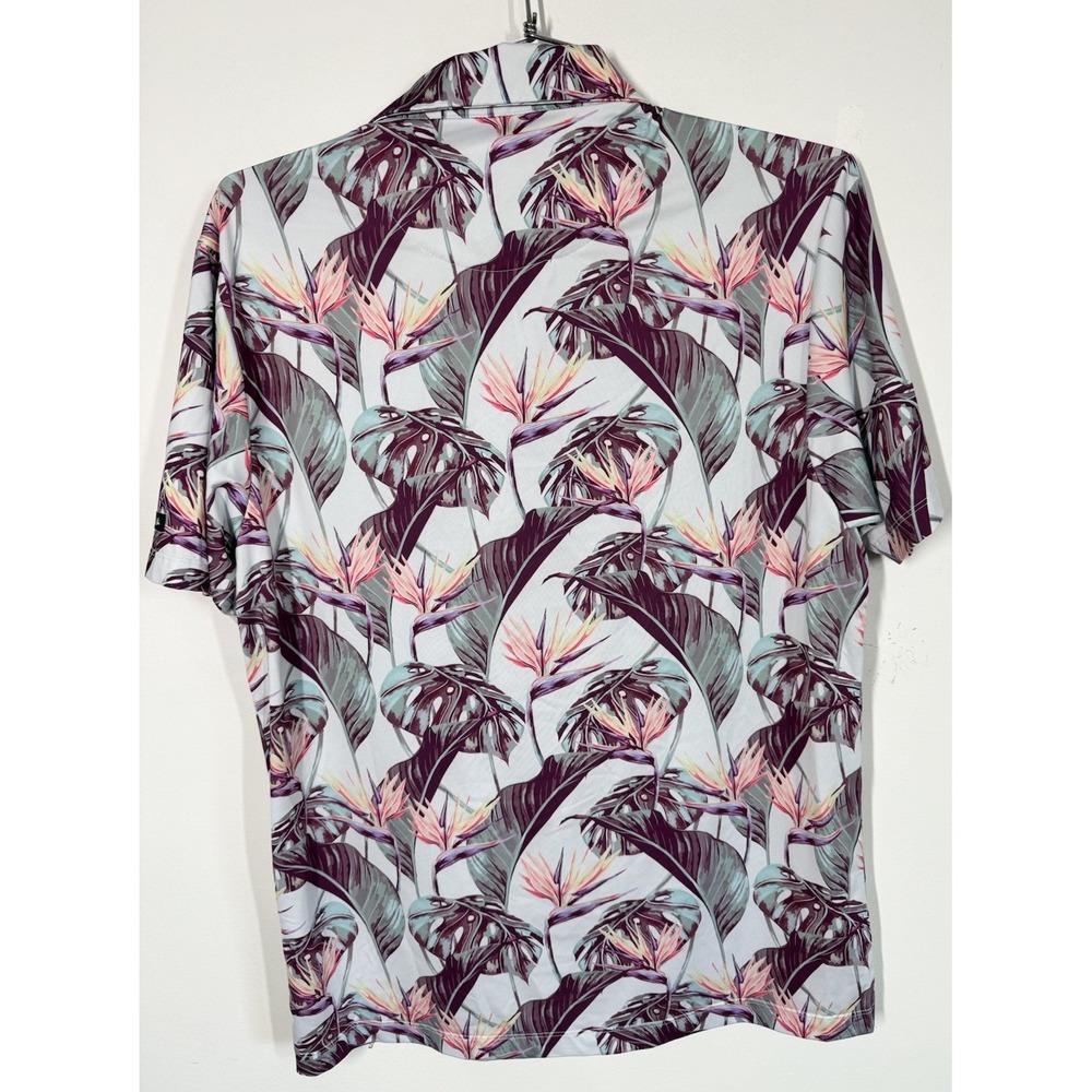 Bad Birdie Men's Shaka Floral Performance Golf Polo Size L Tropical Hawaiian - Picture 2 of 9